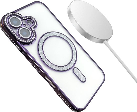 Étui adapté pour iPhone 16 Étui Magsafe Protecteur d'objectif Violet - Couverture arrière de Luxe en diamant étincelant