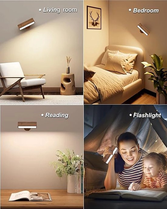RM Store® - LED Wandlamp - Draagbare Nachtlampje - Leeslamp - Touch Control - 3 Kleuren - USB Opladen - 20 x 3 x 20 cm. van RM Store® — afbeelding 4