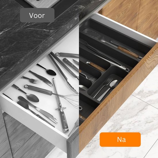 budu Bestekbak #43 (diepte 43 cm) van bamboe, opbergsysteem voor de keuken, bestekbak