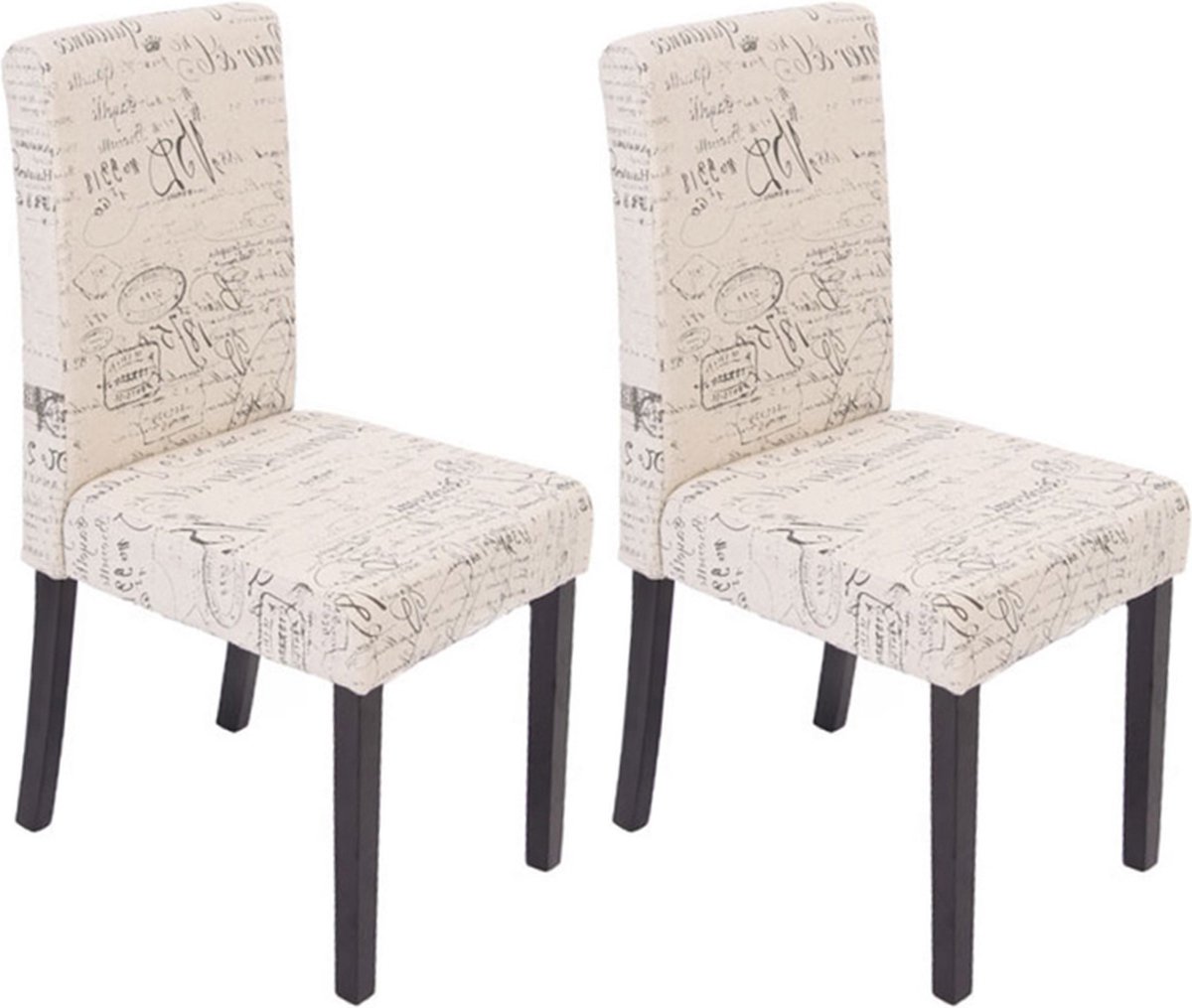 Cosmo Casa 2-delige Eetkamerstoelen Set - Littau Keukenstoelen - Textiel met Opschrift - Crème - Donkere Poten