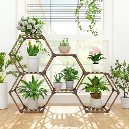 Zeshoekige plantenstandaard voor binnen en buiten - houten creatief doe-het- zelf