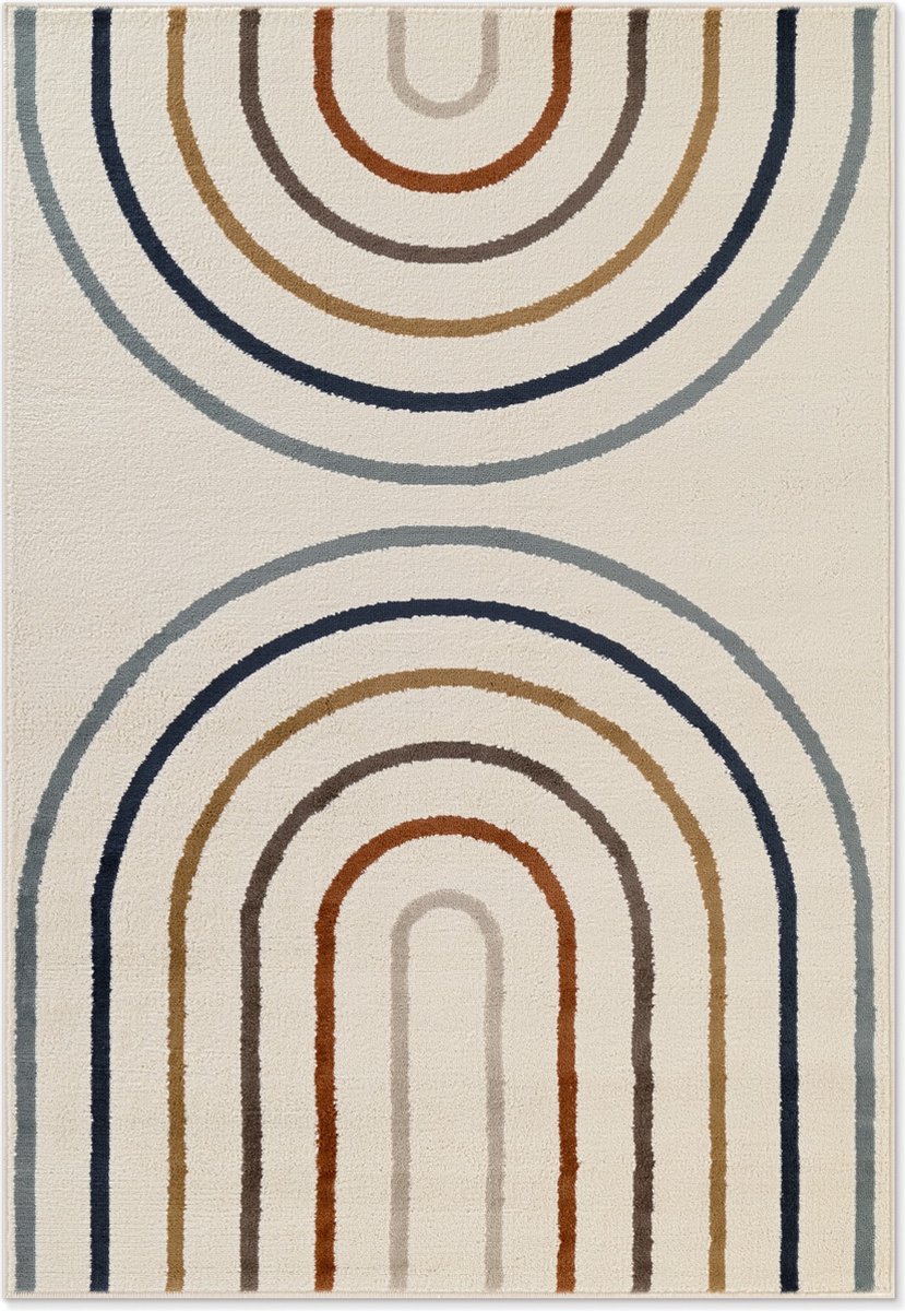 Flycarpets Kindervloerkleed Adventures - Dubbele regenboog - Creme / Multi 120x170 cm