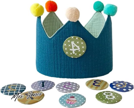 Mrs. Jones Verjaardagskroon mousseline voor jongens meisjes kinderverjaardagsdecoratie button cijfers 1 - 8 kinderfeesthoeden cadeau. .