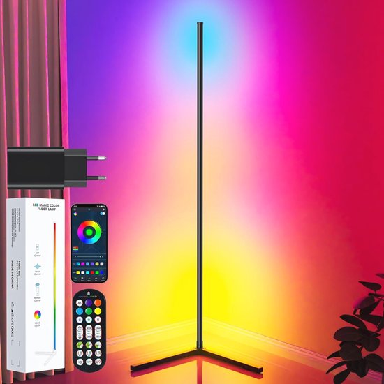 Calex Slimme LED Vloerlamp - Wifi Hoeklamp Staande Lamp Sfeerverlichting Dimbaar Rgb En Wit Licht App En Afstandsbediening