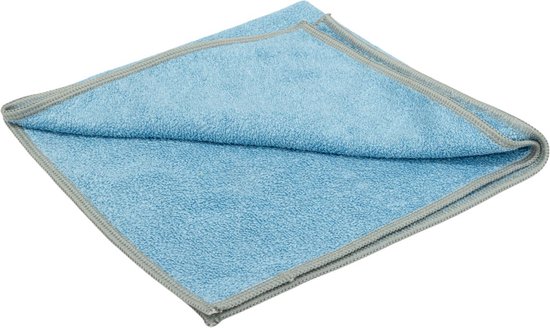 Chiffon bleu en microfibre avec bordure grise.