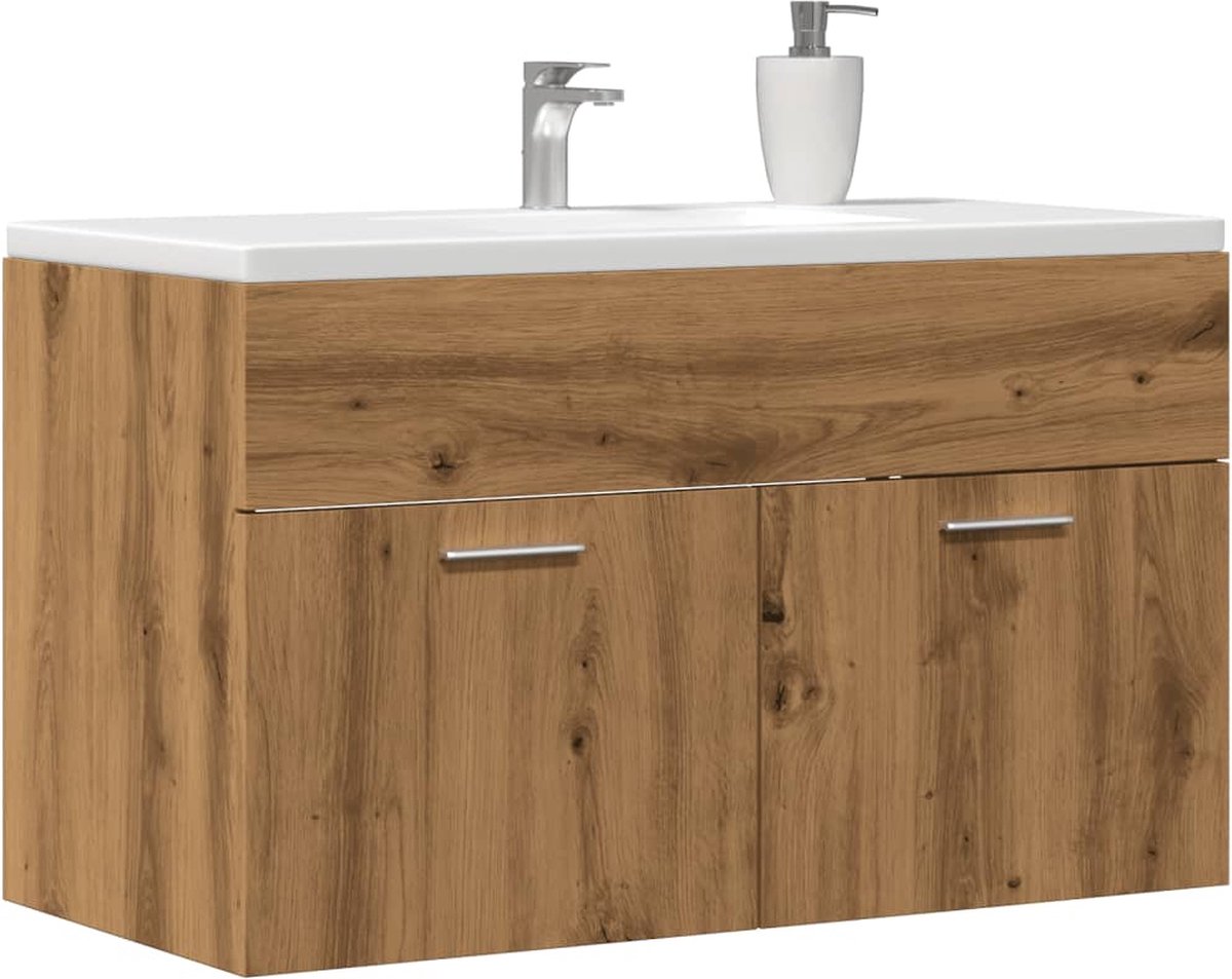 vidaXL Wastafelkast 80x33x60 cm bewerkt hout bruin eikenkleurig, wastafelkast, wastafelkastje, badkamerkast, badkamer wastafel kast, wastafel kast