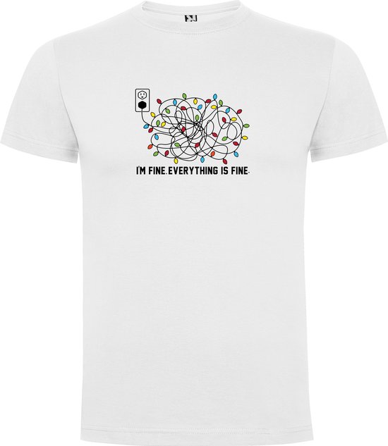 Wit T-Shirt met “Kleurrijke I'm Fine. Everything is Fine. “ Print Full Color Maat XL