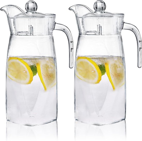 Handgemaakte sapkaraf, uniek drinkglas, glazen kan voor sap, citroenwater, glaze