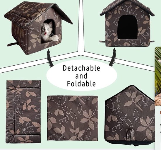 LUNNTE Kattenhuis voor buiten, winterbestendig, waterdicht, puppyhok buiten, met afneembaar transparant gordijn (M, grijs