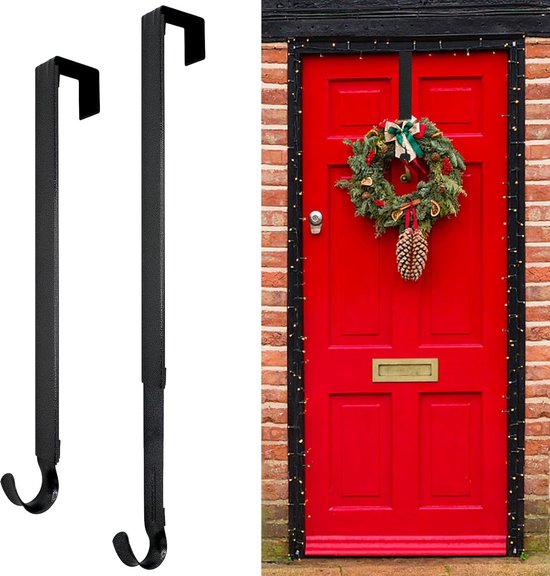 Kranshanger voor voordeur, verstelbare kranshanger van 38 tot 64 cm Kranshanger, 20 lbs Grotere deur Upgrade Kranshanger Kerst Herfstkransen Decoratiehaak 1 Stuks (Mat Zwart)