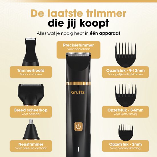 Gruttz Baardtrimmer Mannen v2 - Waterbestendig - Trimmer Baard en Lichaam - Scheerapparaat Mannen