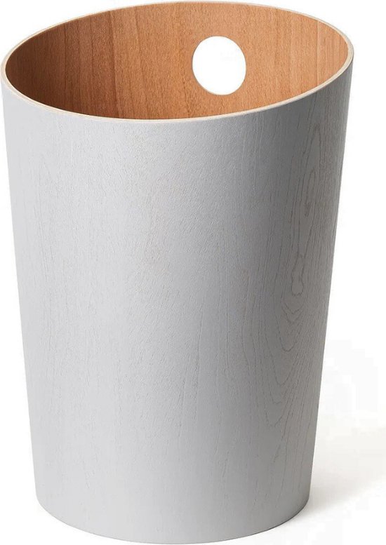 KAZAI.® Design Papiermand 'Bennet' | Unieke Prullenbak voor Kantoor, Slaapkamer, Kinderkamer en Meer | Kantoor Papiermand van Echt Houtfineer | Grijs (licht