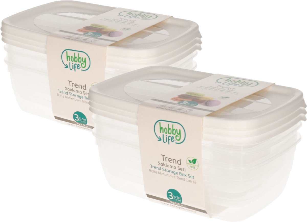 Vershoudbakjes - 6x stuks - 1,2 liter - wit - voorraadbakjes met deksel - eten bewaren