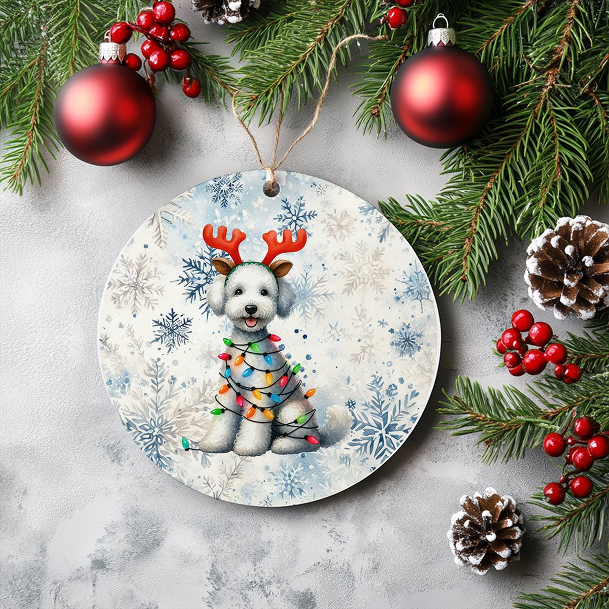 Kerstboom hanger Bedlington Terrier - Met Naam - Unieke Kerstdecoratie