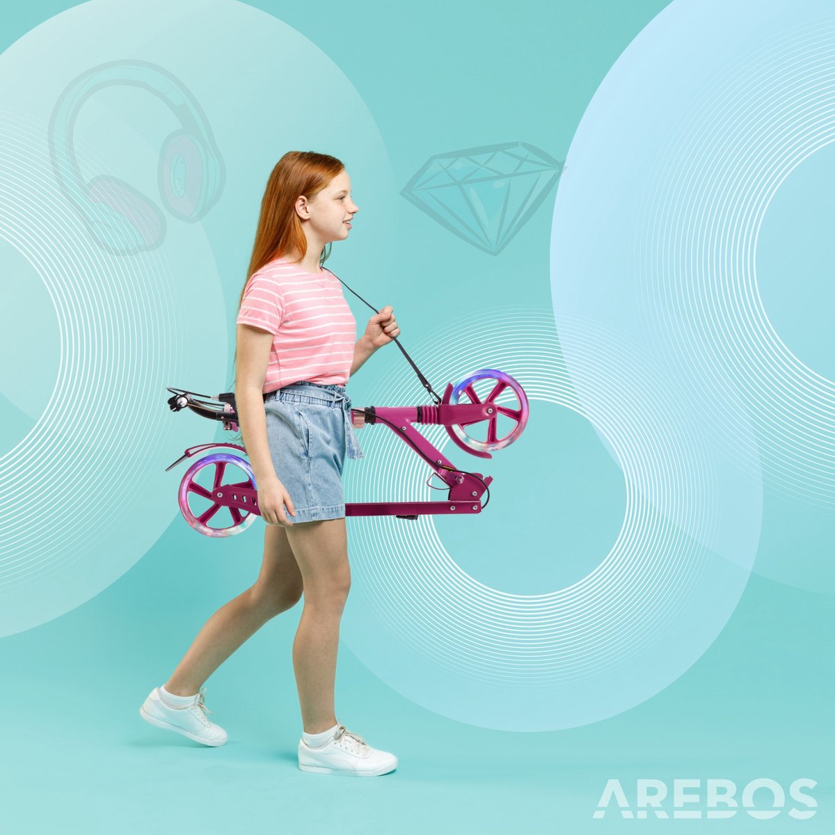 AREBOS kick scooter roze - opvouwbaar, 100kg belastbaar thumbnail 4