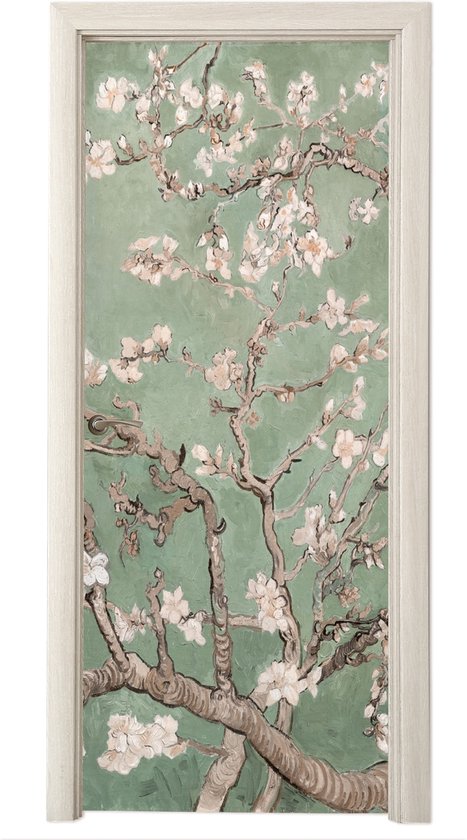 Deurposter 80x205 cm - Deursticker Amandelbloesem - Kunst - Van Gogh - Groen - Meubelfolie zelfklevend - Deurfolie woonkamer - Interieurfolie fotobehang - Deur plakfolie - Deurstickers - Deurbehang sticker - Kamer decoratie