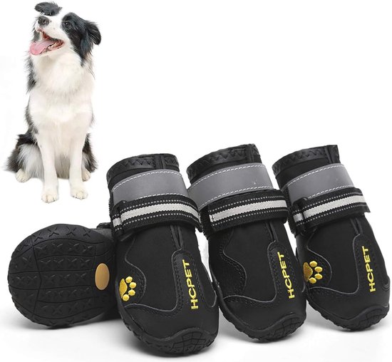 4 stuks hondenlaarzen zwarte antislip hondenschoenen waterdichte warme beschermende laarzen voor middelgrote en grote honden [rood L