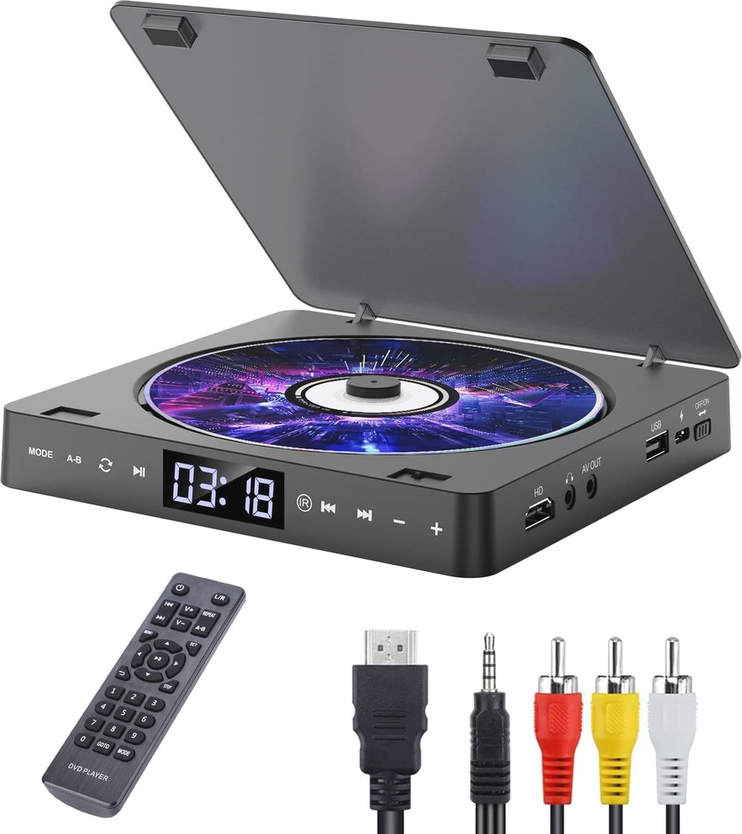 Portable DVD-speler met HDMI en USB - Slank en Draagbaar, HD 1080P