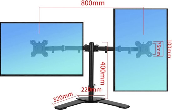 VIVO In hoogte verstelbare pneumatische verlengde arm dubbele monitor wandmontage volledige beweging scharnieren, past op 2 schermen 17 tot 27 inch, zwart, MOUNT-V002G