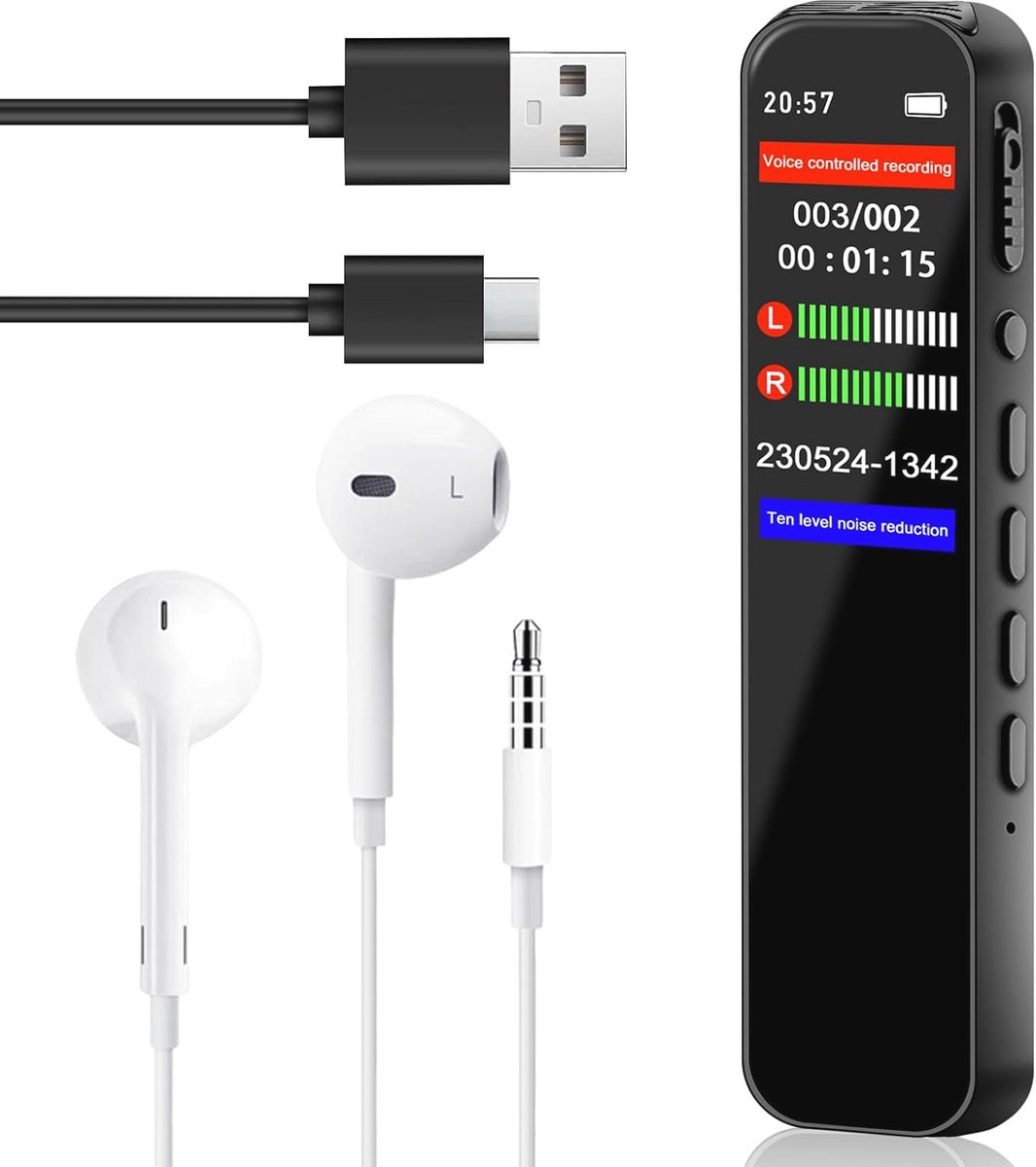 64 GB digitale spraakrecorder met ruisonderdrukking en lange batterijduur