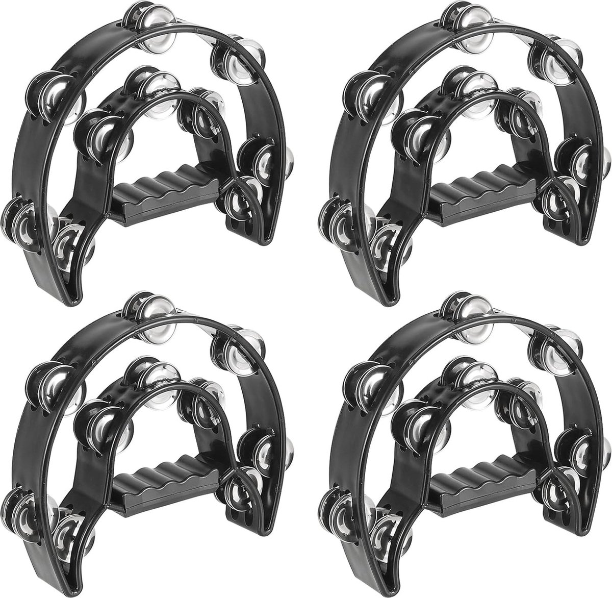 4 Stuks Zwarte Halve Maan Tamboerijn - Handheld Muziek Percussie met Ergonomische Handgreep