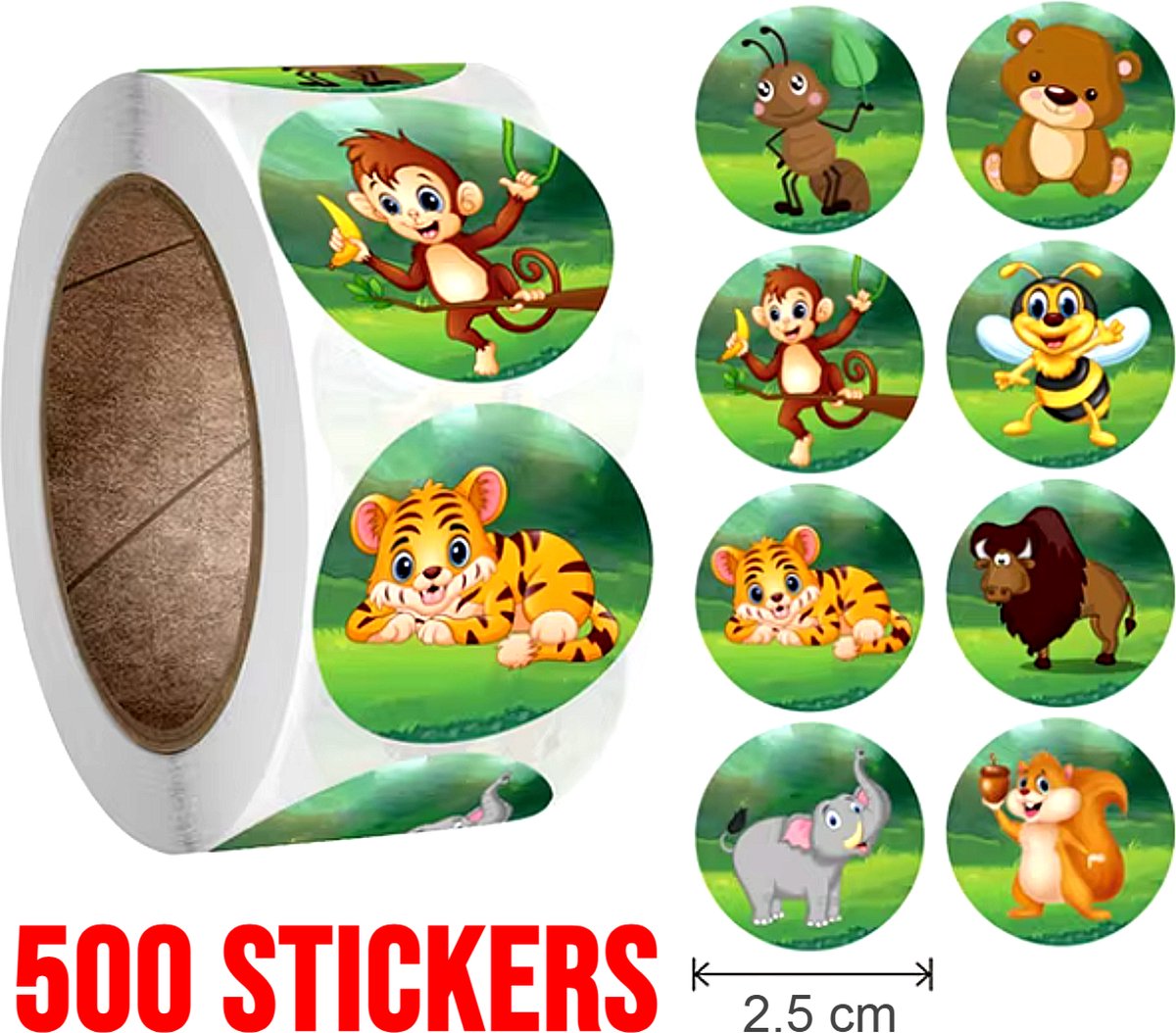 Allernieuwste.nl® Rol Beloningsstickers voor Kinderen 500 Stickers per Rol Dieren Stickers Knutselen - Kleur ##