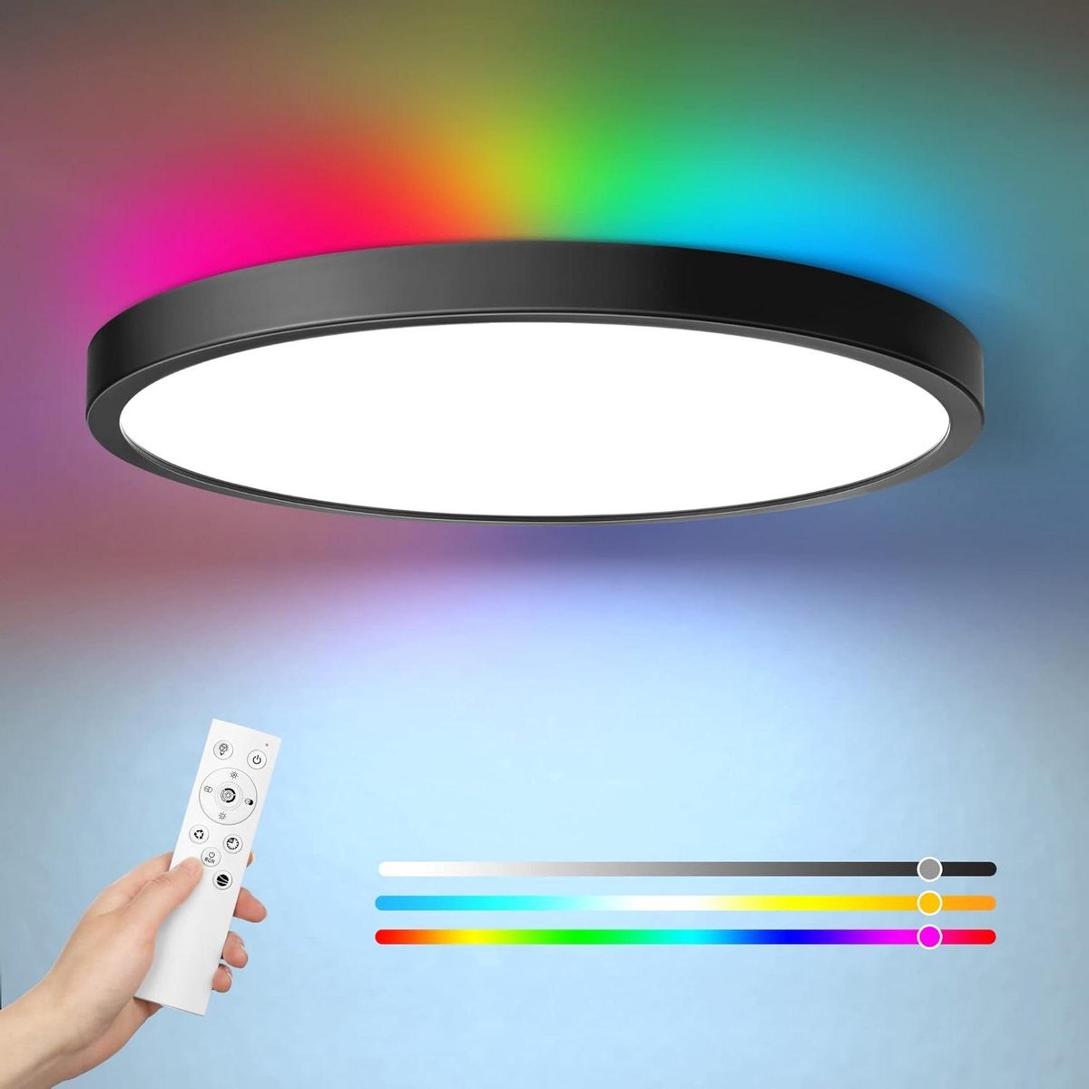 Dimbare platte LED plafondlamp 24W + 4W RGB kleurverandering - Afstandsbediening - 2160LM - Warmwit/Neutraal wit/Koudwit - Kerstdeco - Slaapkamer - Kinderkamer