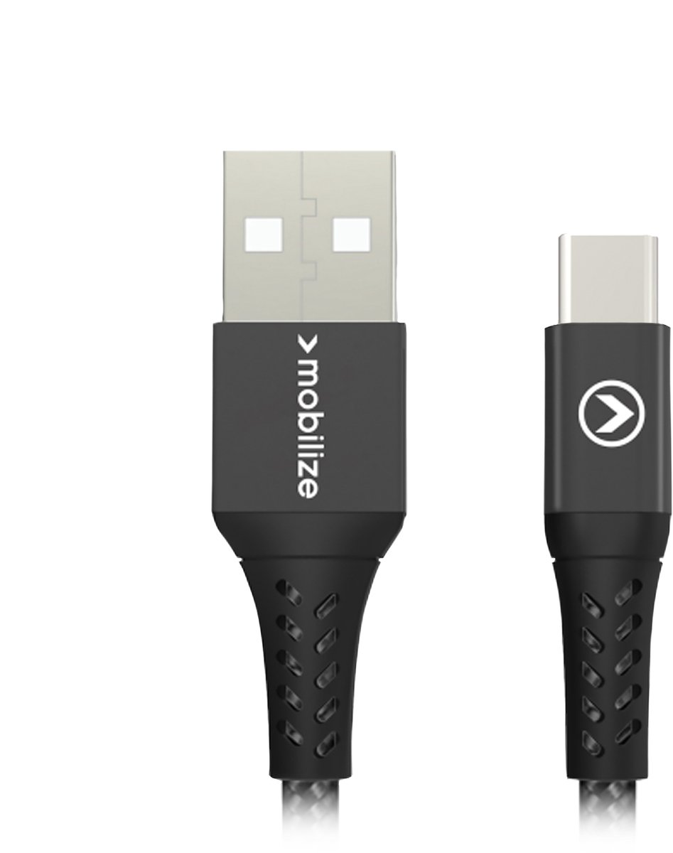 USB 2.0 Kabel USB-C Male - USB A Male Gevlochten nylon 0.2 m Zwart