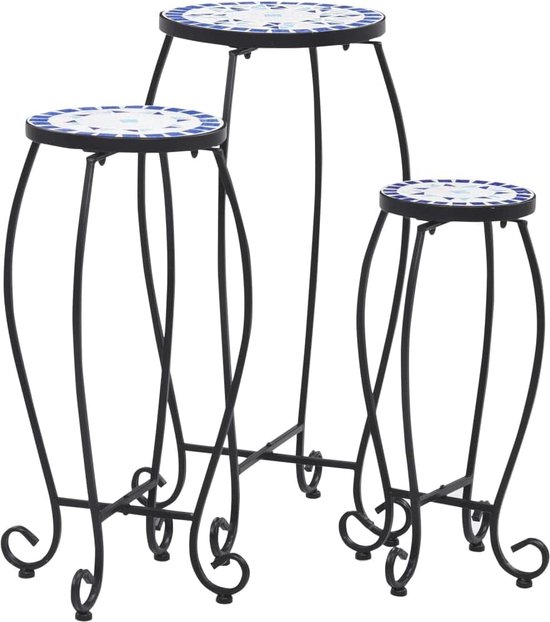 Retro Ronde Mozaïek Bijzettafel Met Bloemenmotief - Stijlvolle Metalen Salontafel En Plantenstandaard In Rood En Blauw Retro Ronde Mozaïek Bijzettafel Met Bloemenmotief - Stijlvolle Metalen Salontafel En Plantenstandaard In Rood En Blauw