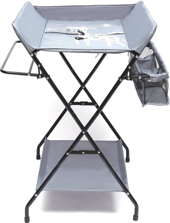 Inklapbare luiertafel, Opklapbare Baby Verschoontafel, Verzorgingstafel met Opbergvakken, Kussens met Hoogteschaal, 79 × 55,5 × 96 cm (zwart en wit