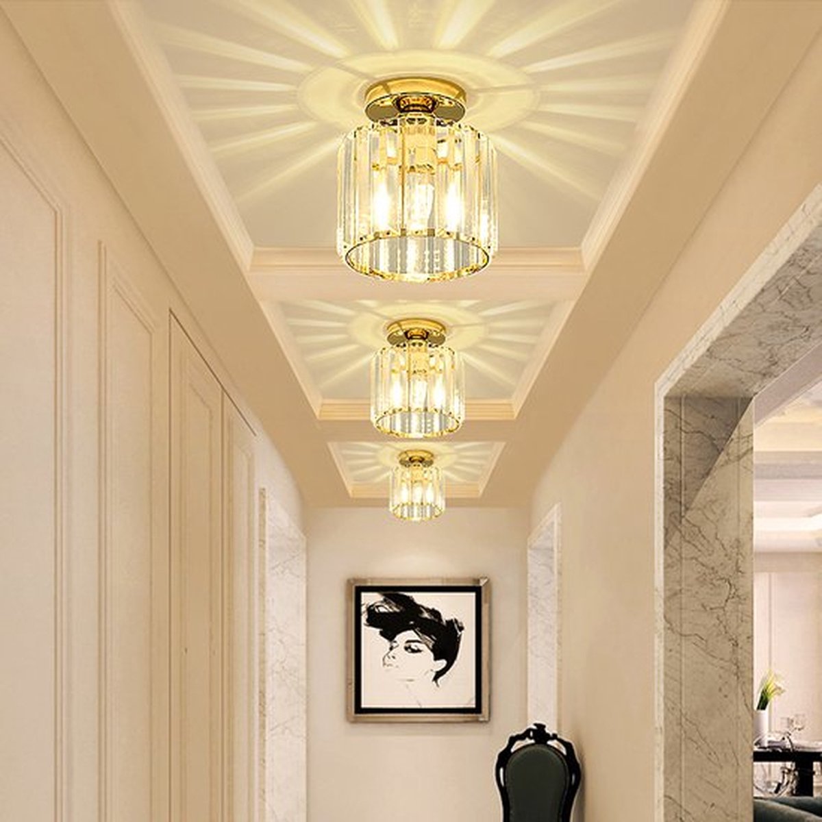 Hanglamp - Verlichting - Lamp - Kristal Look - Plafonnière - Rond - Koel Licht - Goud - E27