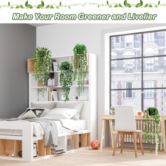 Weldomcor Kunsthangplanten, eucalyptus, bladeren, kunstplanten, eucalyptus, takken, kunstplanten voor tuin, binnen en buiten, kunstdecoratie, woonkamer, slaapkamer (groen-2