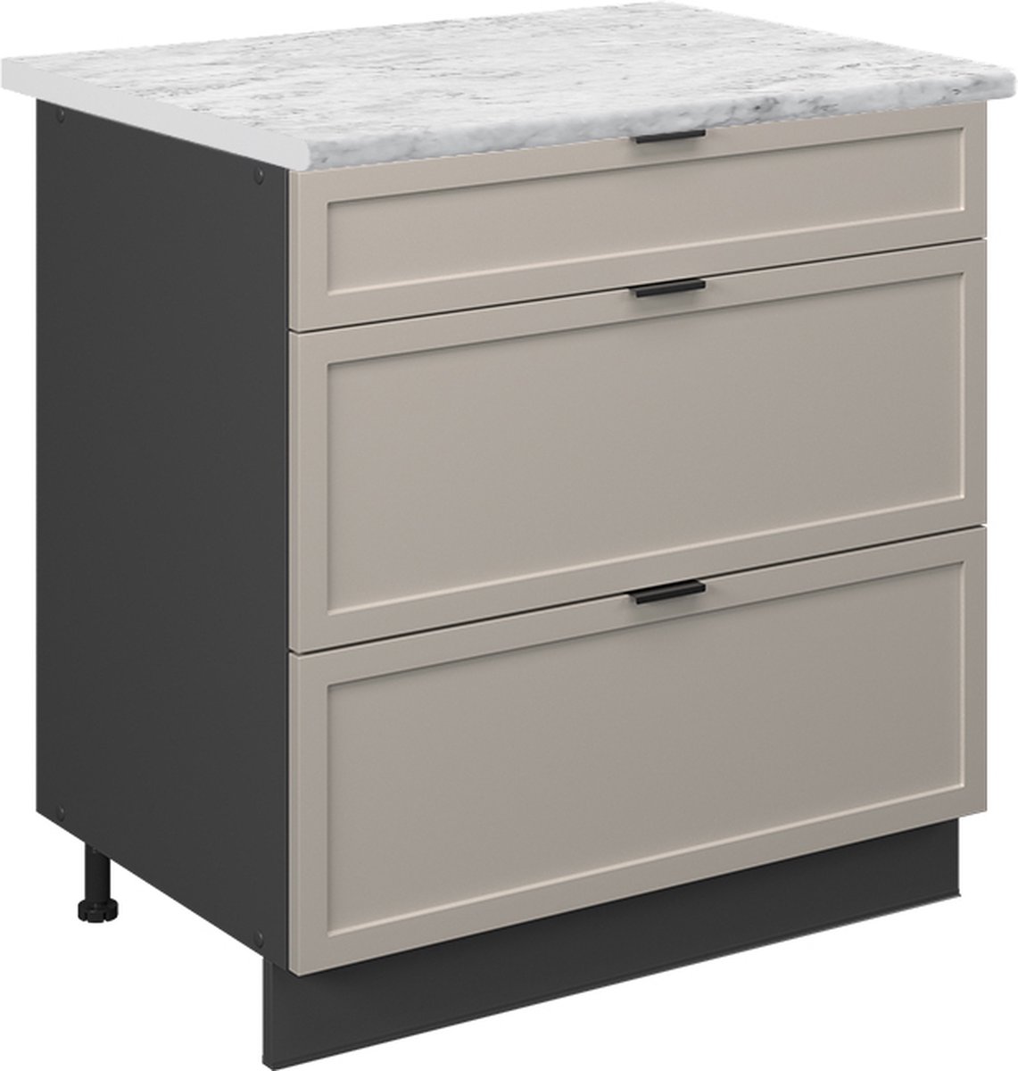 Vicco Fame-Line Keukenonderkast – 80 cm met 3 laden, WB Marmer GrijsBeige