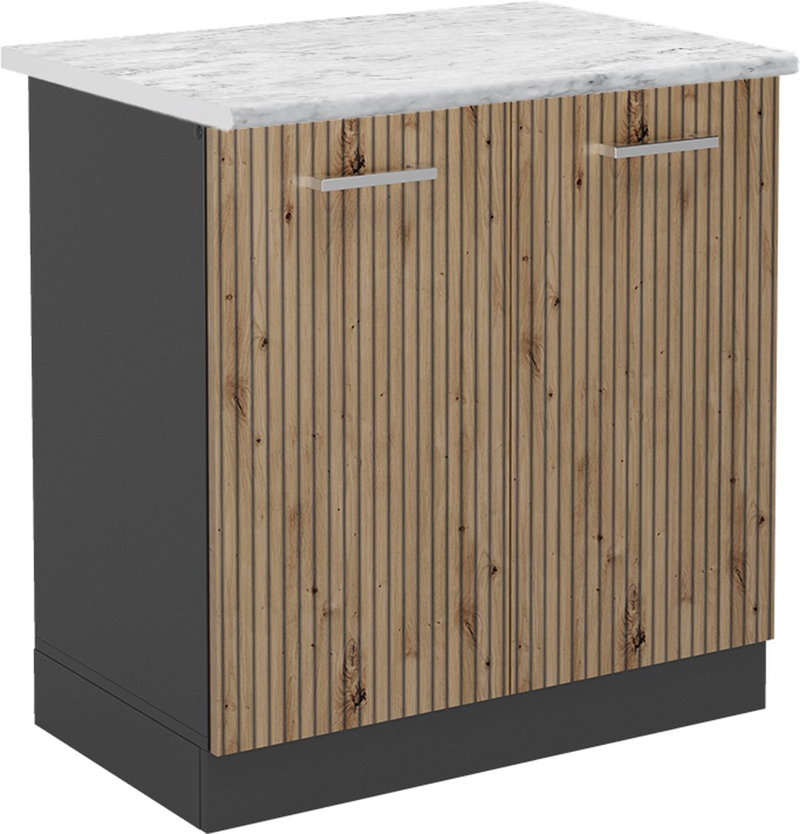 Vicco R-Line Wastafelkast – 80 cm, WB Marmer Artisanaal eiken