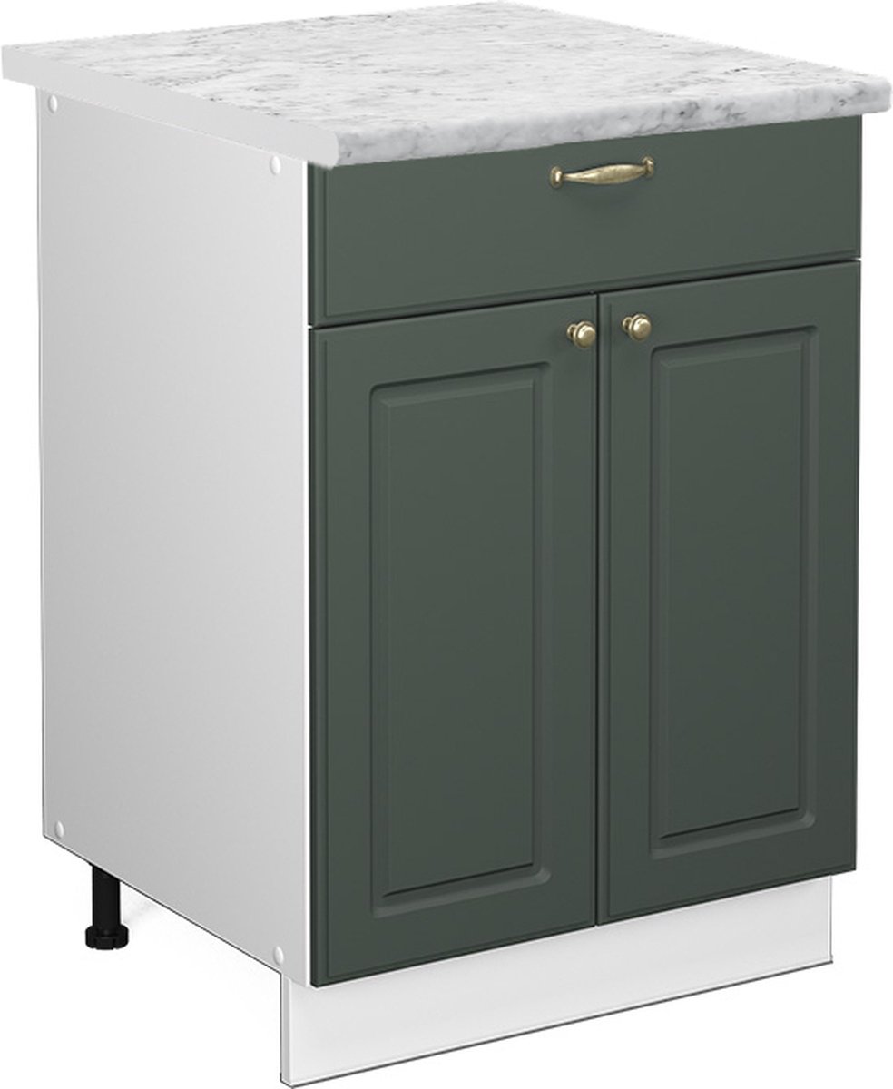Vicco Fame-Line Keukenonderkast – 60 cm met lade, WB Marmer Groen-Goud Landhuis