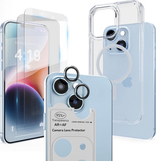 Coque transparente, protecteurs d'écran et protecteur de lentille de caméra pour iPhone. Transparence 95%+, AR+AF.