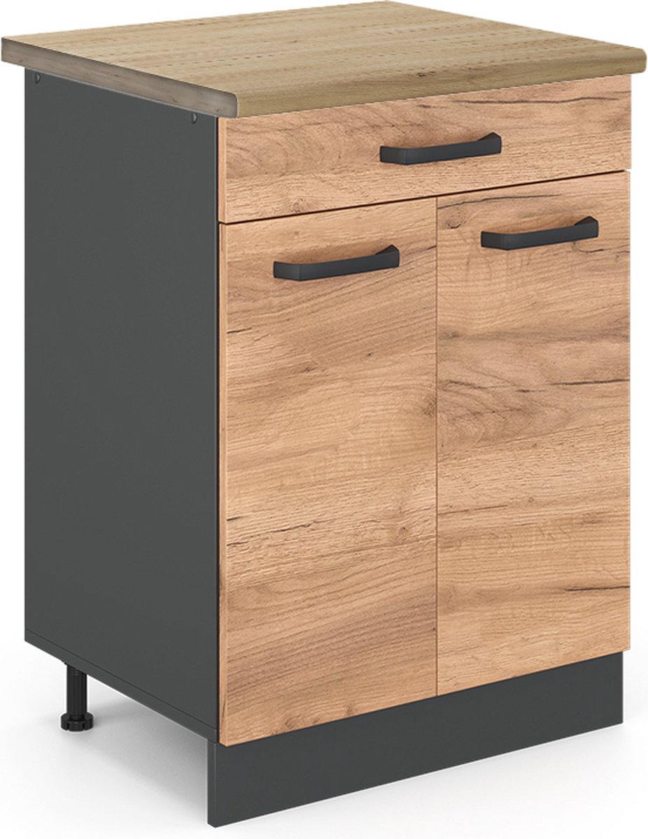 Vicco R-Line Keukenonderkast – 60 cm, AP Eik Krachtige eik goud Goudkleurig Eiken/Antraciet