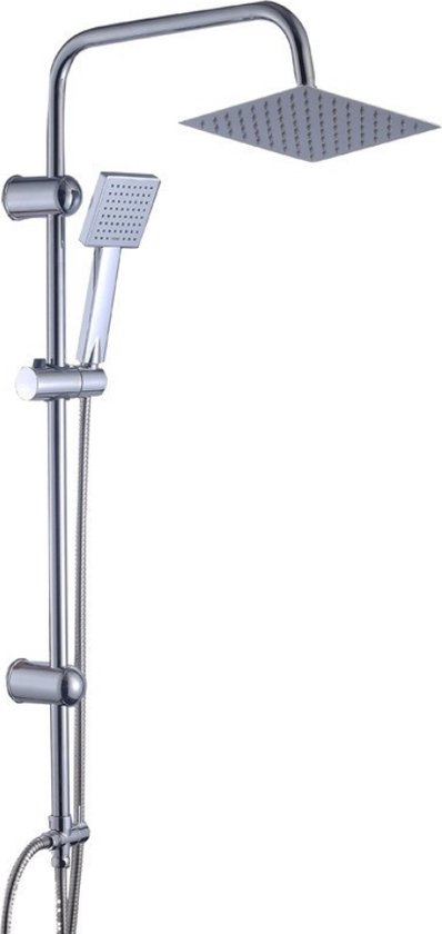 Livista® - Set de Douche - Douche à effet de pluie et douchette à main - Hauteur réglable de 75 à 105 cm - Design carré - Finition argentée galvanisée - Inverseur en Messing durable pour salle de bain