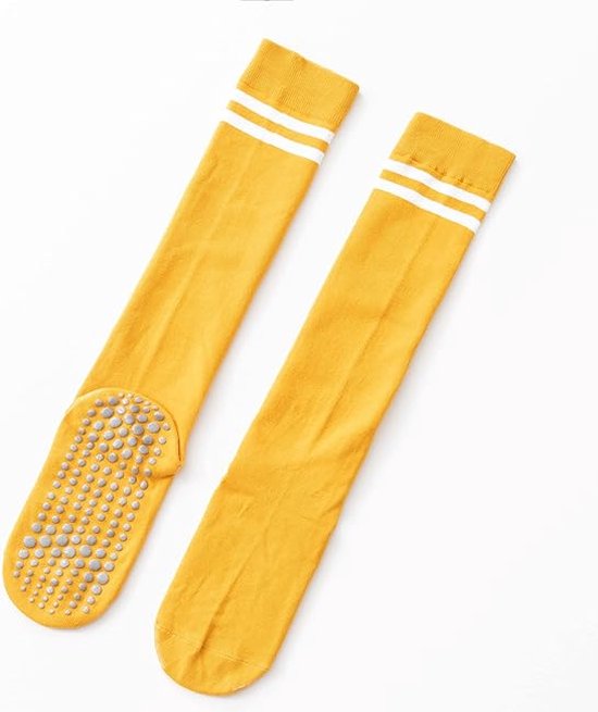 3 paar geel - Yogasokken met grip voor dames, antislip gekleurde, gevoerde kniehoge sokken tot over de kuit voor barre balletdans - yogasokken tot halverwege de kuit van Merkloos — afbeelding 2