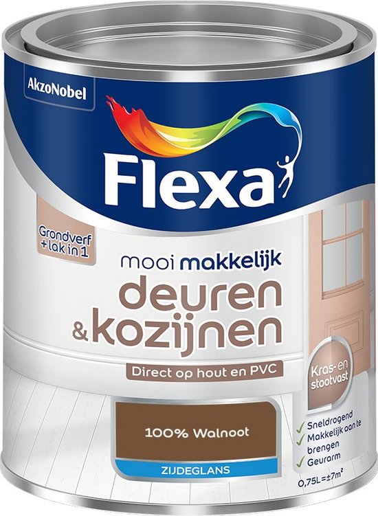 Flexa - Mooi Makkelijk Deuren & Kozijnen Zijdeglans - 100% Walnoot - Mengverf - 750 Ml