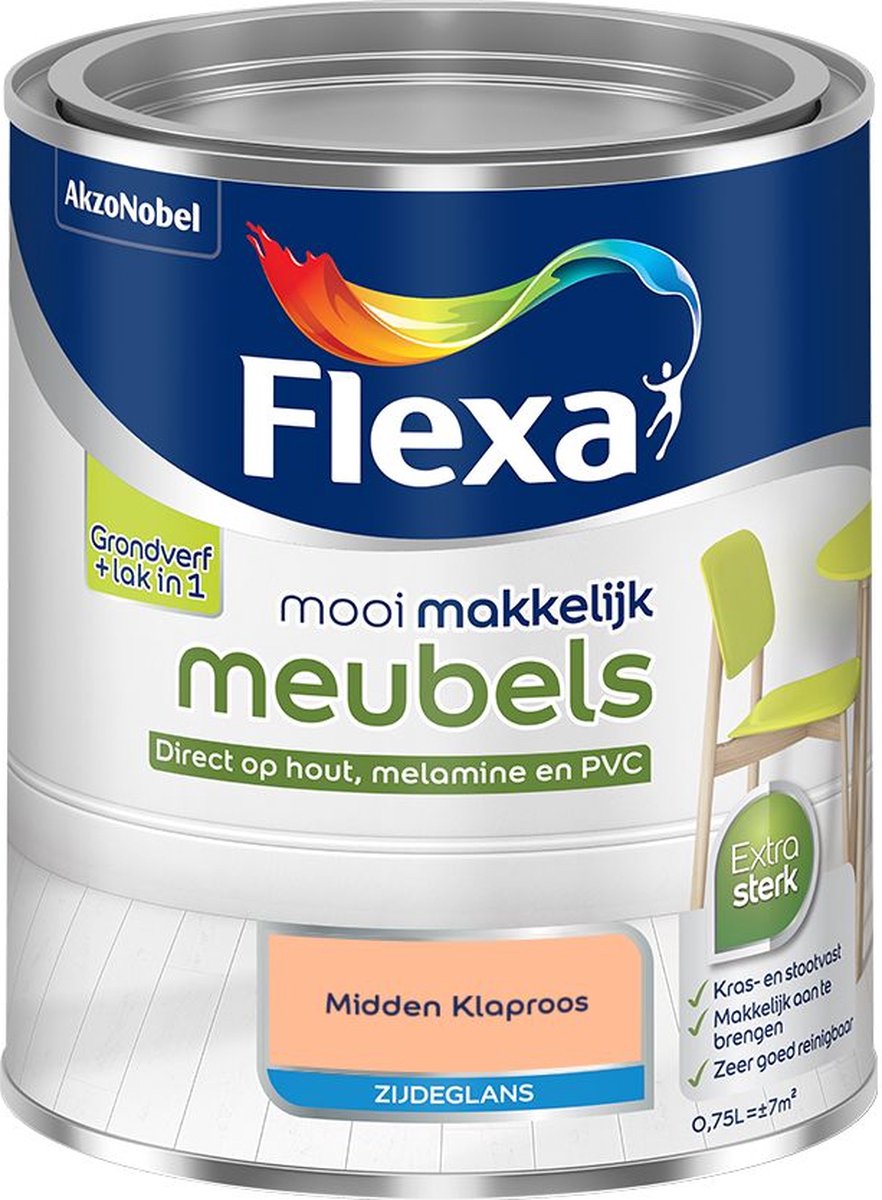 Flexa - Mooi Makkelijk Meubels Zijdeglans - Midden Klaproos - Mengverf - 0.75 L