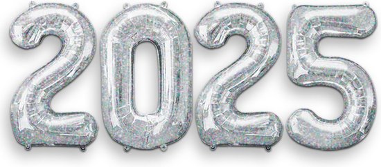 Q2Party - 2025 - New Year - Ballonnen - Set - Zilver - Glitter - NYE - Versiering - Nieuw Jaar - Decoratie - Happy New Year Ballonnen - XL Formaat
