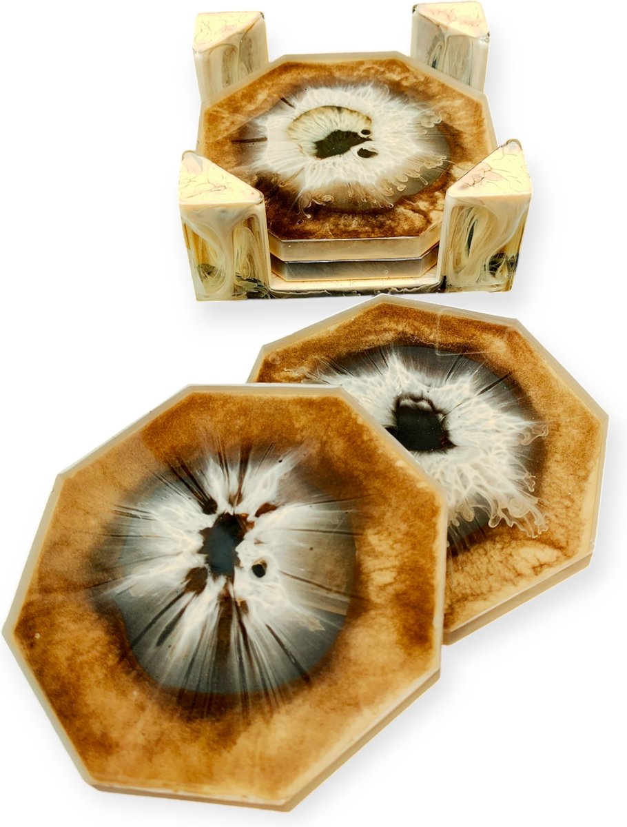 Resin Art JR: Stijlvolle Handgemaakte Zeskantige Onderzetters - Perfecte Eyecatcher voor Je Tafel!