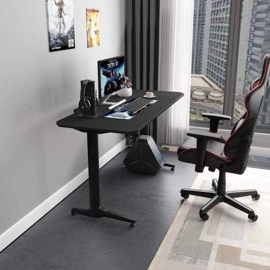 EUREKA ERGONOMIC Gaming tafel, groot gamingbureau in vleugelvorm, pc- computertafel, 82 x 76 cm, met led, toetsenbordlade, 2 monitorplanken, hoofdtelefoonhaken voor thuis, kantoor, studio, live