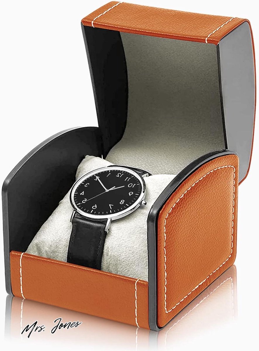 Mrs. Jones WisePoint Single horlogekast PU-lederen reiskoffer- afneembaar kussen sieradenopbergkoffer- vierkante horlogedoos armband houder- bruin .