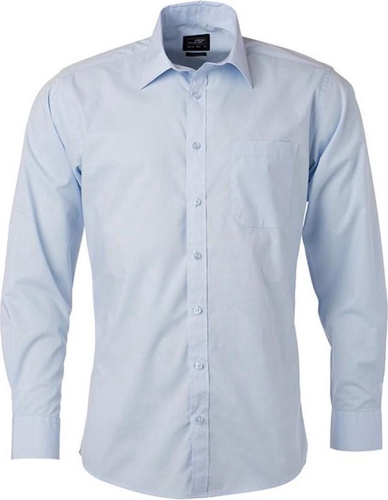 James and Nicholson Heren Longsleeve Poplin Shirt (Lichtblauw)