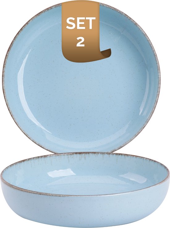 Palmer - Antigo - Assiette creuse - Assiette à pâtes - 2 pièces - ø 19 cm - Bleu clair - Porcelaine - Service d'assiettes