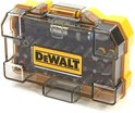Gele DeWalt bitset in gesloten transparante cassette, met gele DeWalt logo.