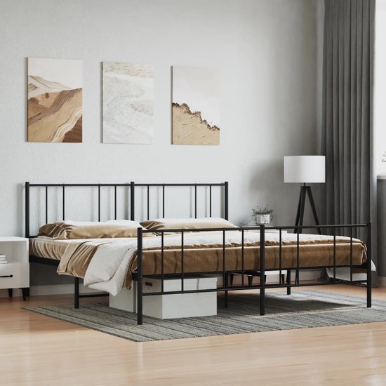 vidaXL - Bedframe - met - hoofd- - en - voeteneinde - metaal - zwart - 193x203 - cm