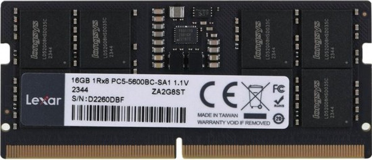 Lexar DDR5 16 GB 262-pins SO-DIMM 5600 MHz, CL46, 1,1 V - blisterverpakking